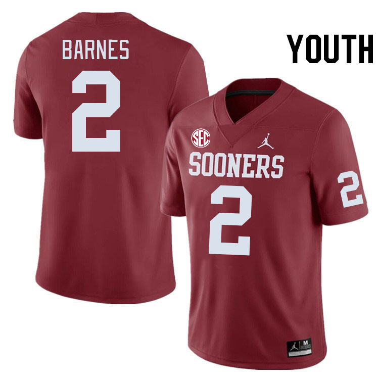 Youth #2 Jovantae Barnes Oklahoma Sooners 2024 SEC Conference College Football Jerseys-Crimson